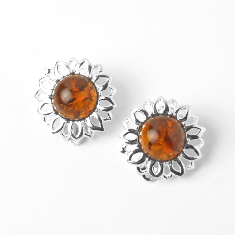 Honey Amber Clip On Flower Earrings