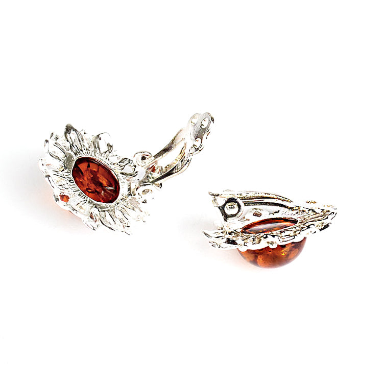 Honey Amber Clip On Flower Earrings