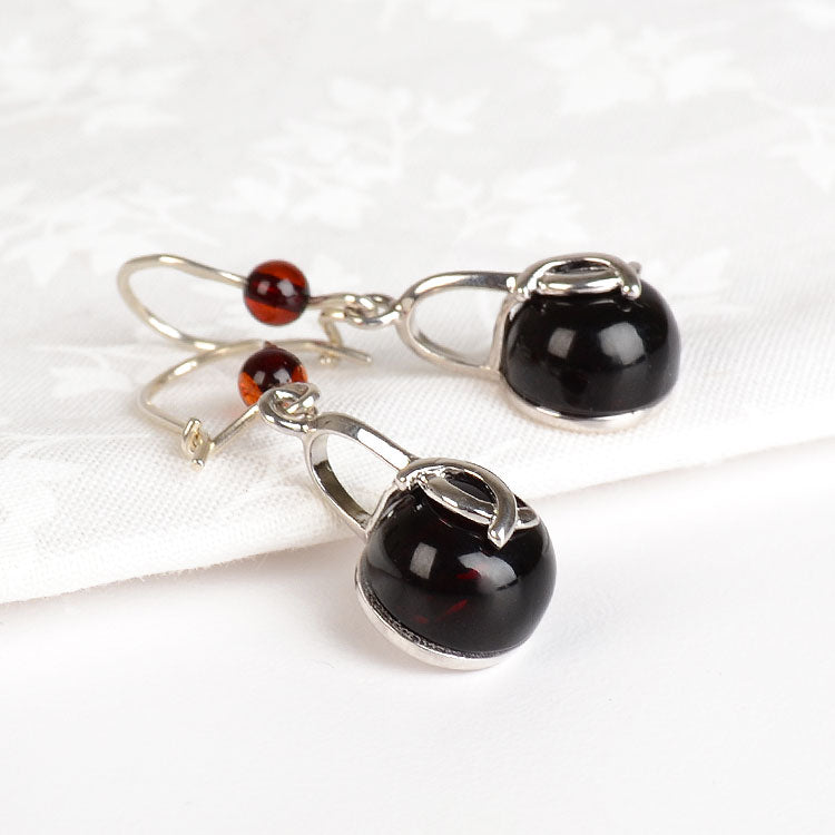 Cherry Amber Ball Earrings