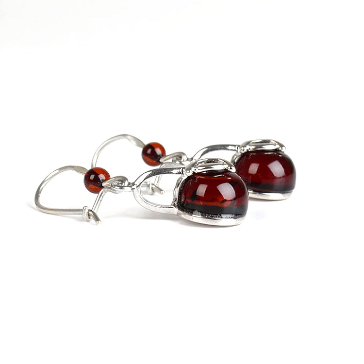 Cherry Amber Ball Earrings