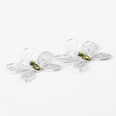 Green Amber Butterfly Earrings and Pendant Set