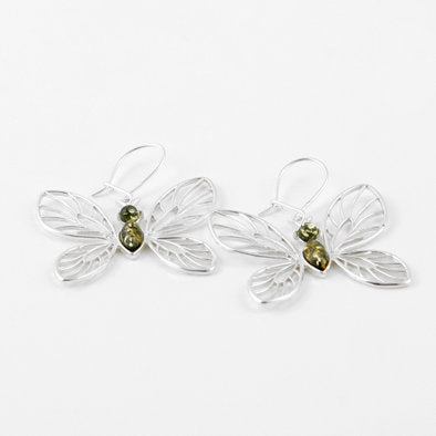 Green Amber Butterfly Earrings and Pendant Set