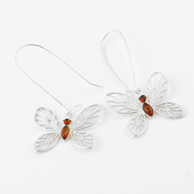 Honey Amber Butterfly Earrings and Pendant Set