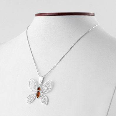 Honey Amber Butterfly Earrings and Pendant Set