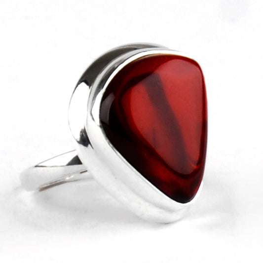 Triangular Cherry Amber Silver Ring