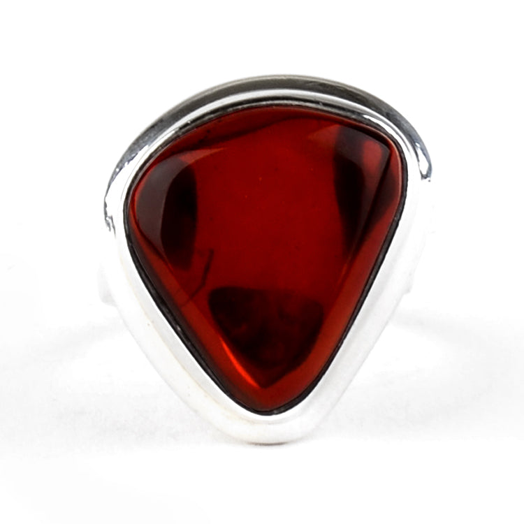 Triangular Cherry Amber Silver Ring