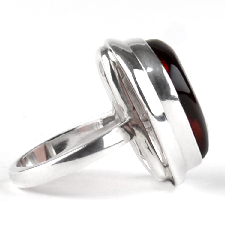 Triangular Cherry Amber Silver Ring