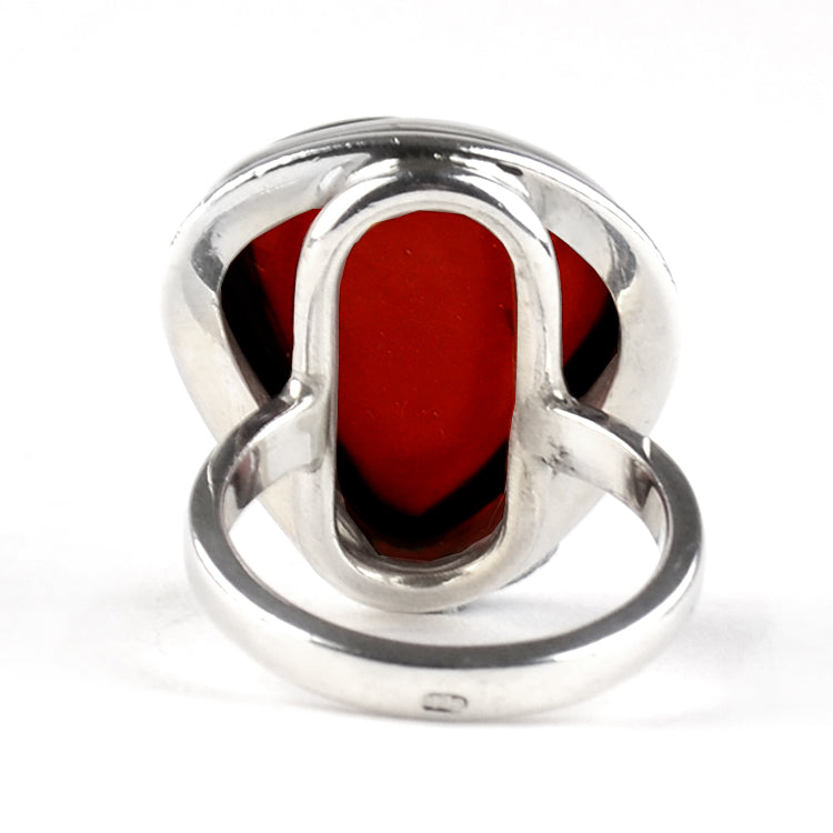 Triangular Cherry Amber Silver Ring