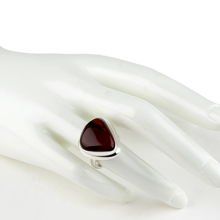 Triangular Cherry Amber Silver Ring