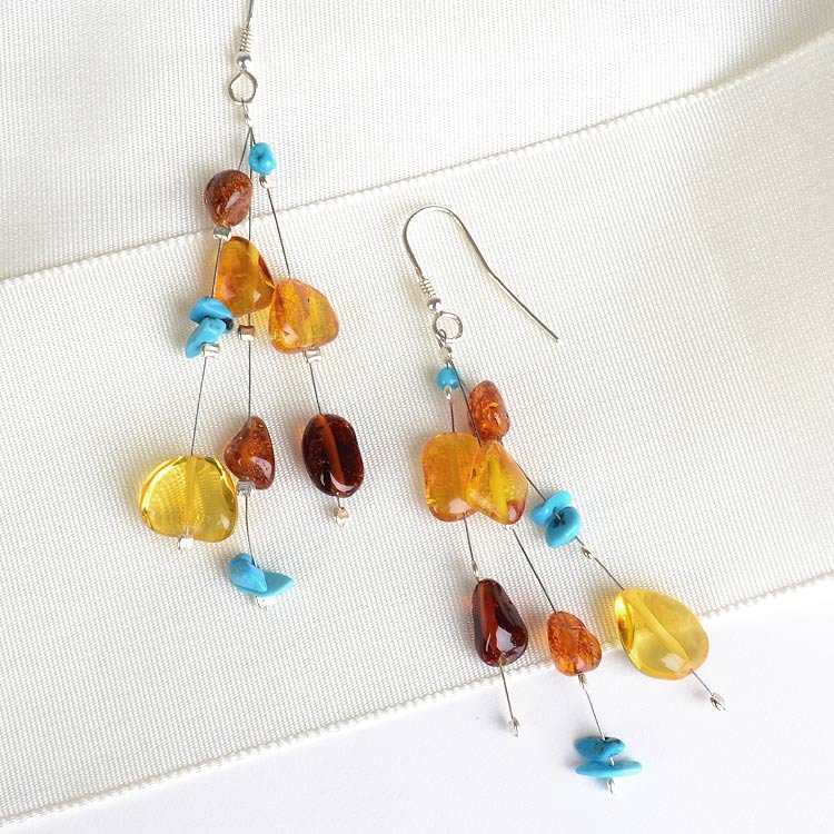 Amber and Turquoise Floating Earrings