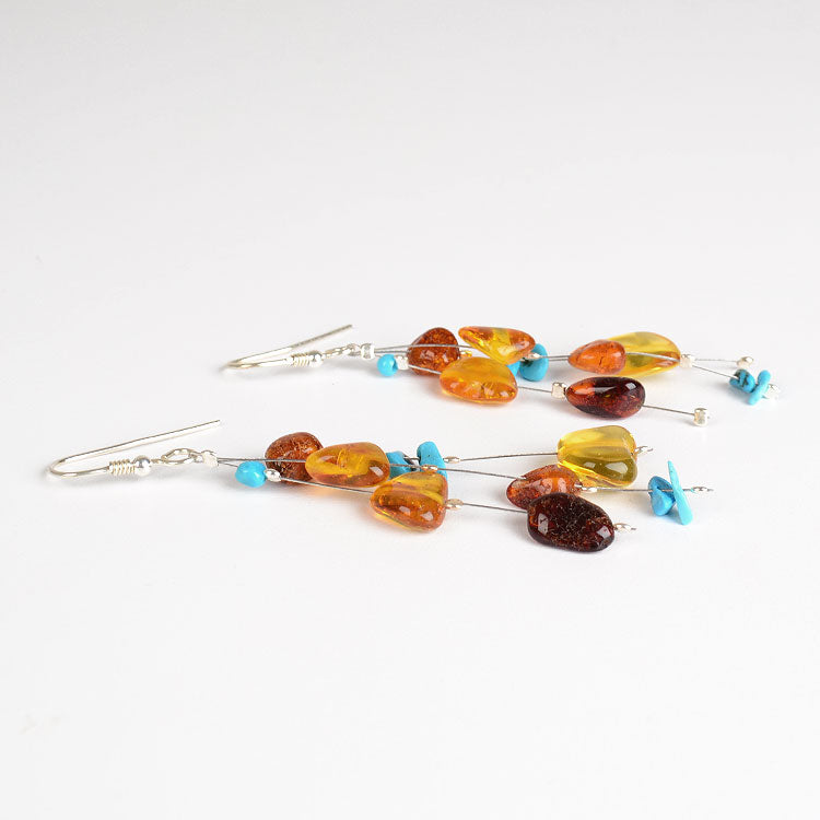 Amber and Turquoise Floating Earrings