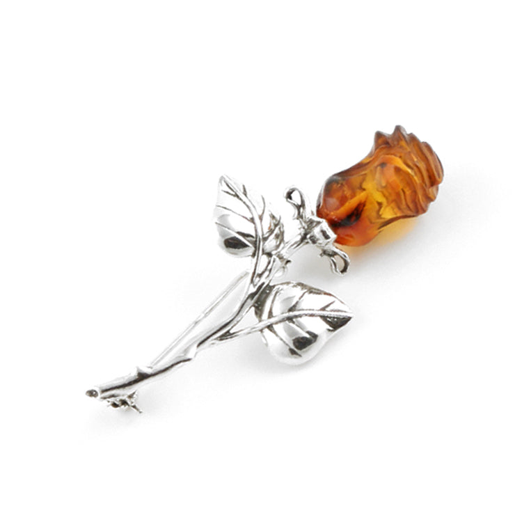 Rosebud of Honey Amber Brooch