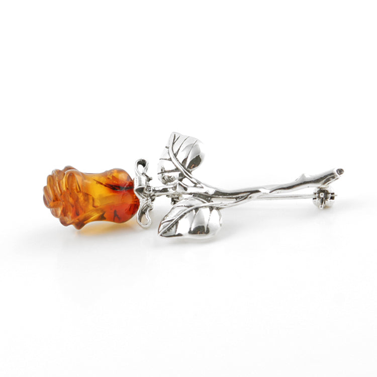 Rosebud of Honey Amber Brooch