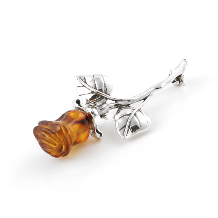 Rosebud of Honey Amber Brooch