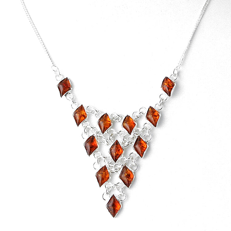 Silver Web Amber Necklace