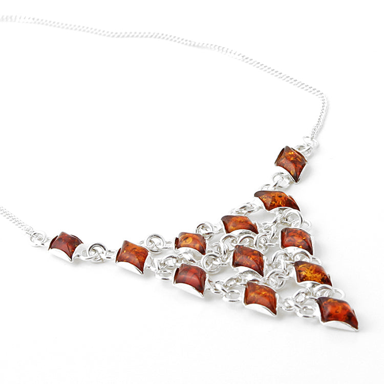 Silver Web Amber Necklace