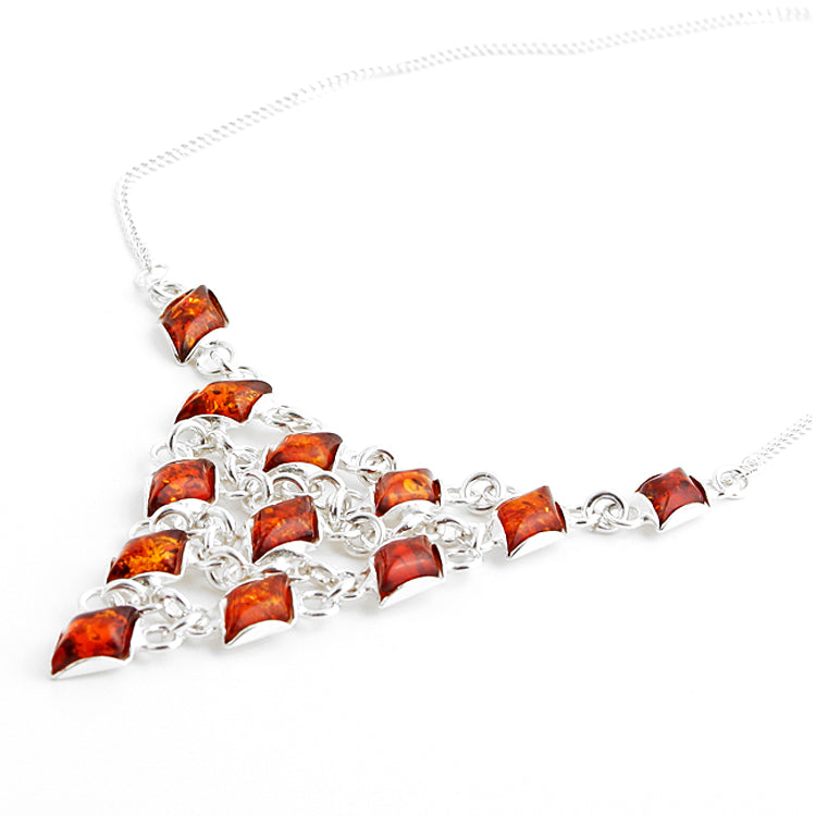 Silver Web Amber Necklace