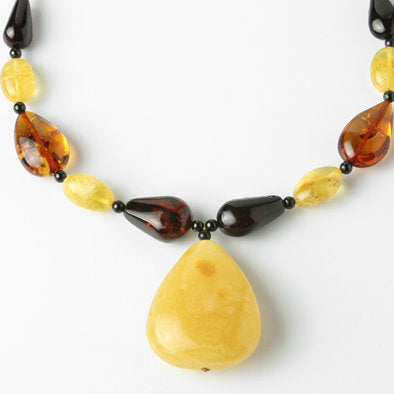 Multi-colored Amber with Butterscotch Pendant Necklace