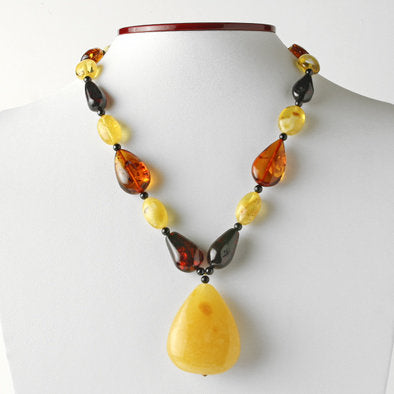 Multi-colored Amber with Butterscotch Pendant Necklace