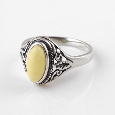 Ornate Butterscotch Amber Oval Ring