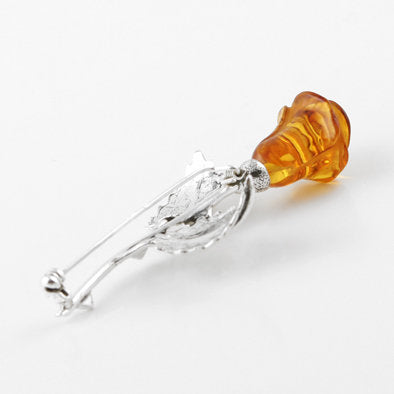 Honey Amber Rosebud Pin