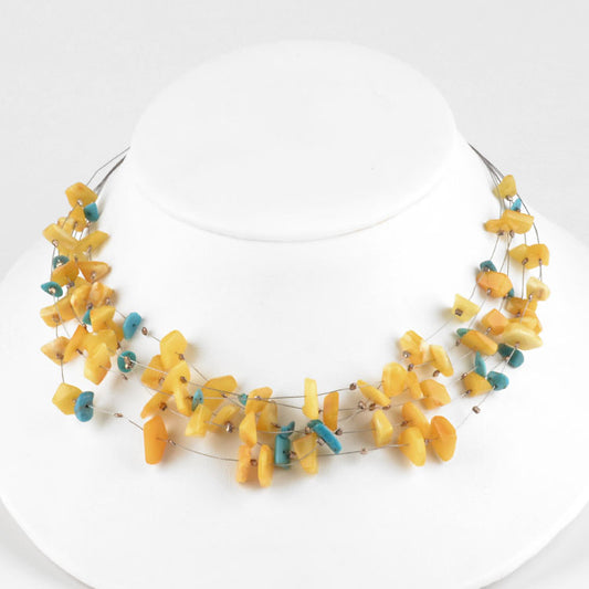 Butterscotch Amber & Turquoise Floating Necklace