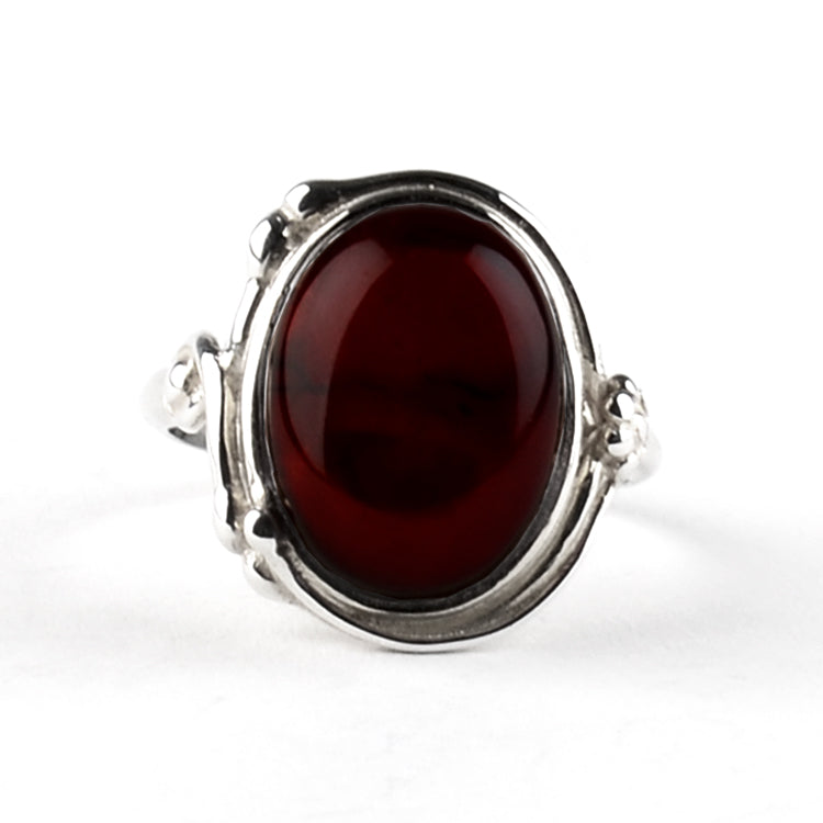 Ornate Cherry Amber Oval Ring