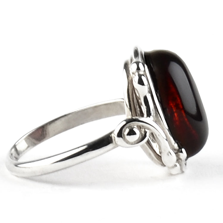 Ornate Cherry Amber Oval Ring
