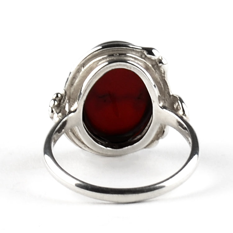 Ornate Cherry Amber Oval Ring