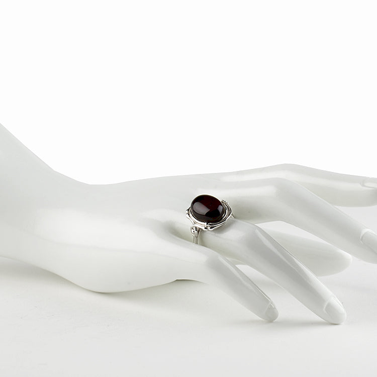 Ornate Cherry Amber Oval Ring