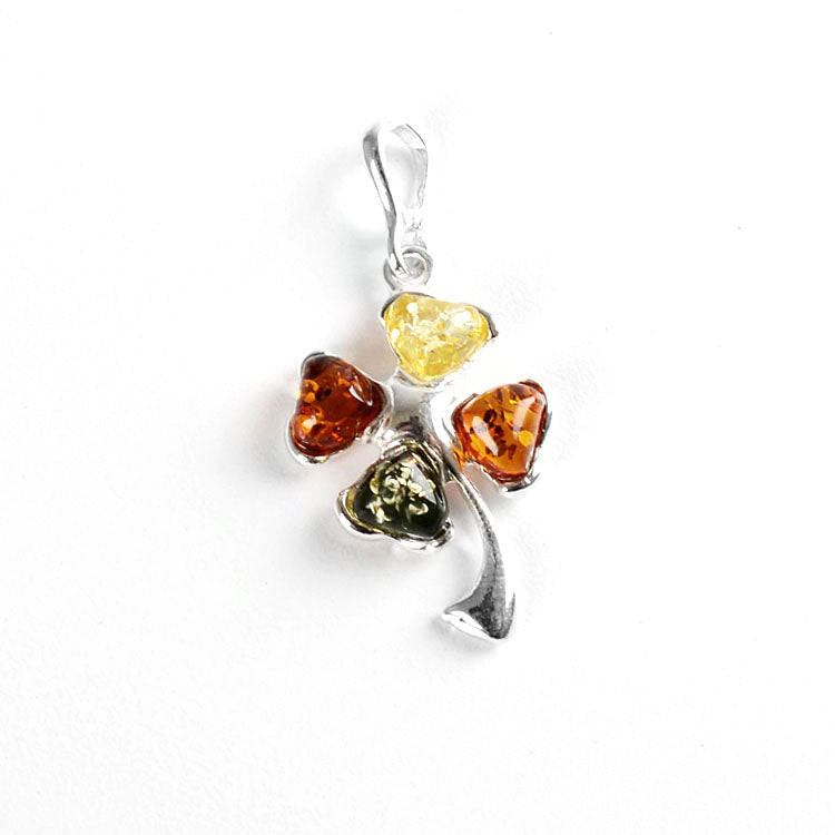 Lucky Multi-colored Amber Shamrock Pendant