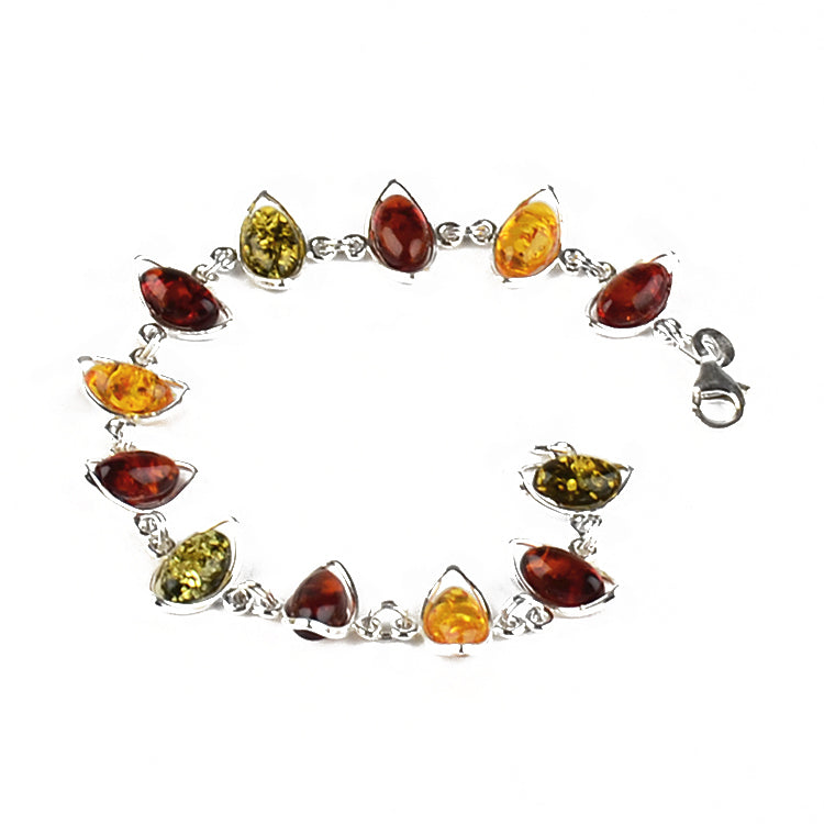 Tri-Color Curved Marquise Amber Bracelet