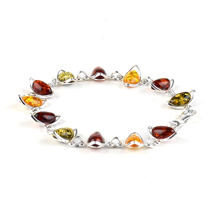 Tri-Color Curved Marquise Amber Bracelet