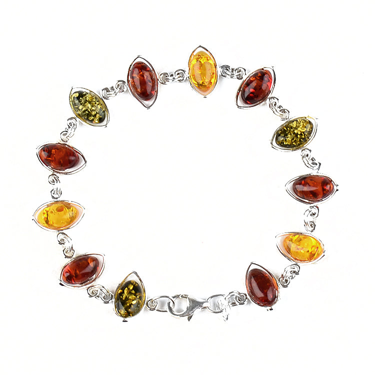 Tri-Color Curved Marquise Amber Bracelet