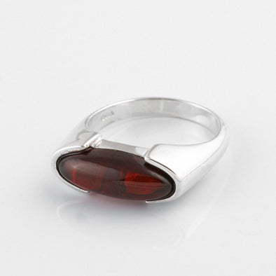 Elongated Cherry Amber Oval Ring
