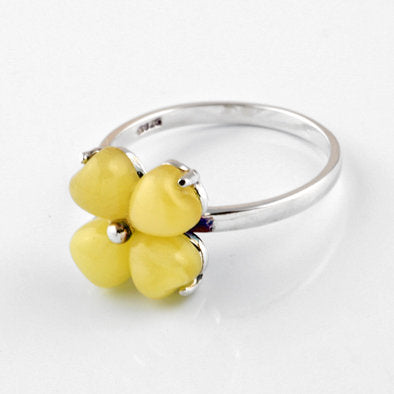 Cute Butterscotch Amber Flower Ring