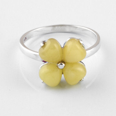 Cute Butterscotch Amber Flower Ring