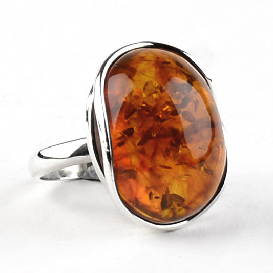 Cognac Baltic Amber Silver Ring