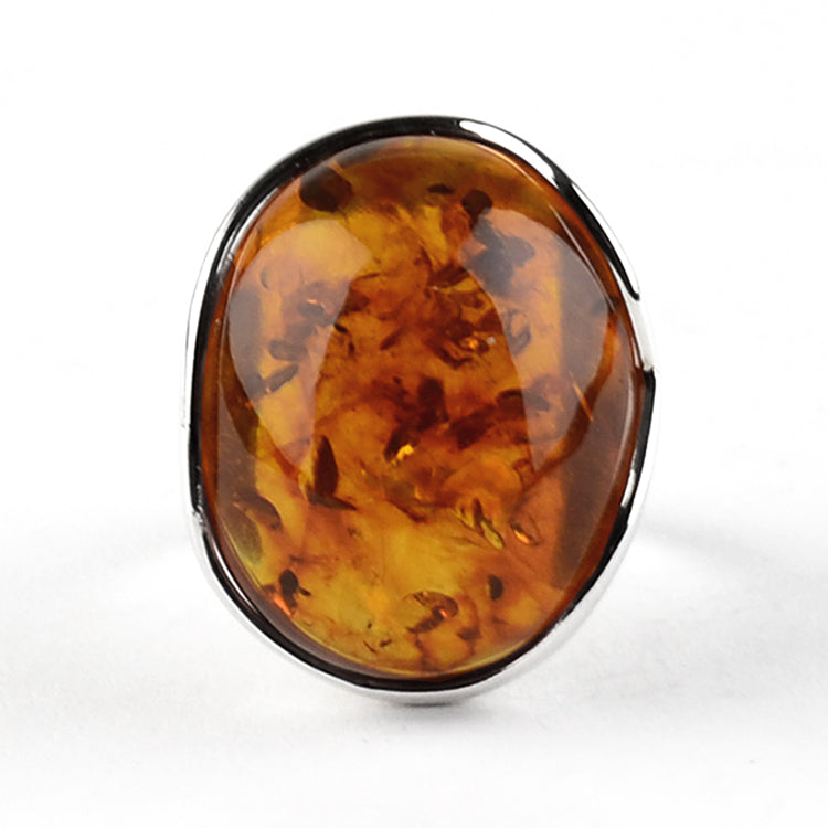 Cognac Baltic Amber Silver Ring