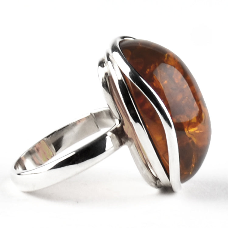 Cognac Baltic Amber Silver Ring