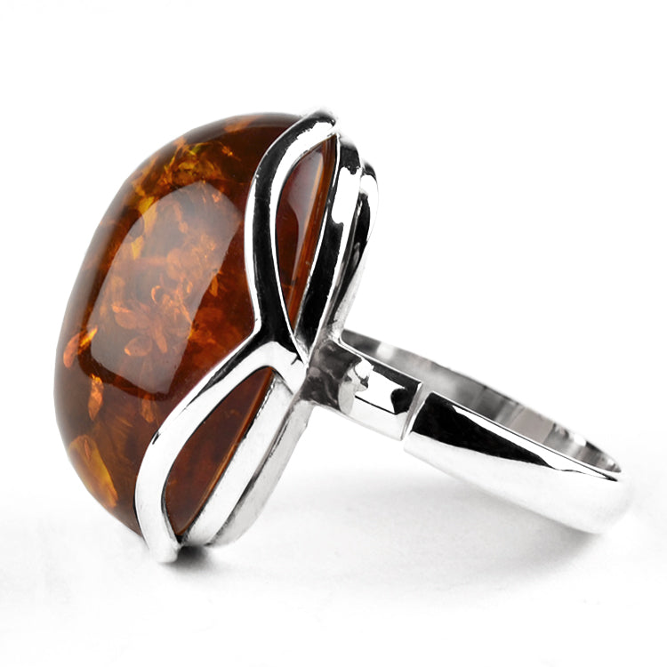 Cognac Baltic Amber Silver Ring