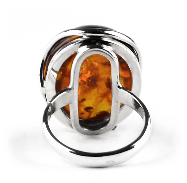 Cognac Baltic Amber Silver Ring