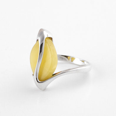 Amber and Silver Marquise Design Ring