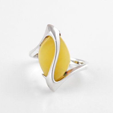 Amber and Silver Marquise Design Ring