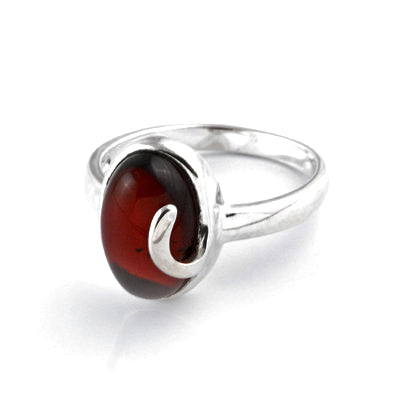 Oval with Silver Accent Cherry Amber Ring