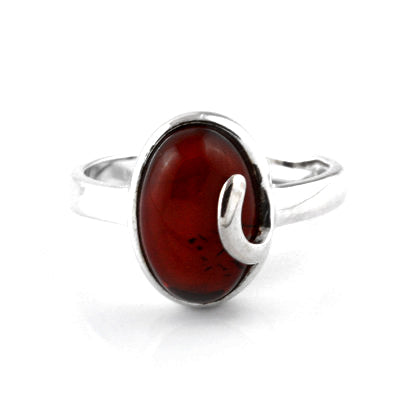 Oval with Silver Accent Cherry Amber Ring