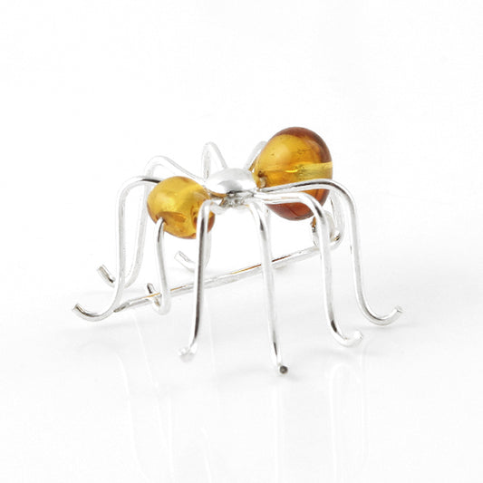 Cute Honey Amber Spider Pin