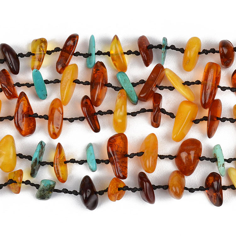 Multi-colored Amber and Turquoise Choker Necklace