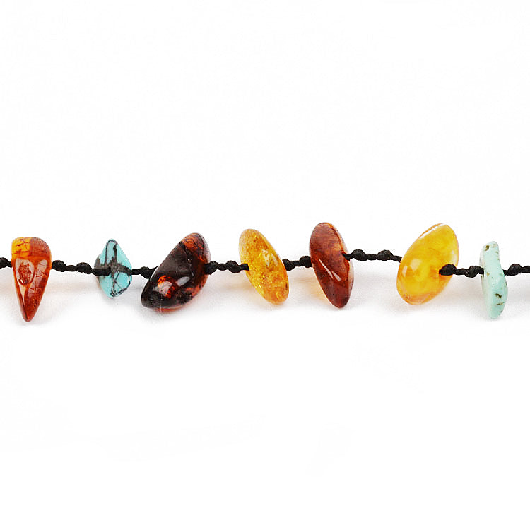 Multi-colored Amber and Turquoise Choker Necklace