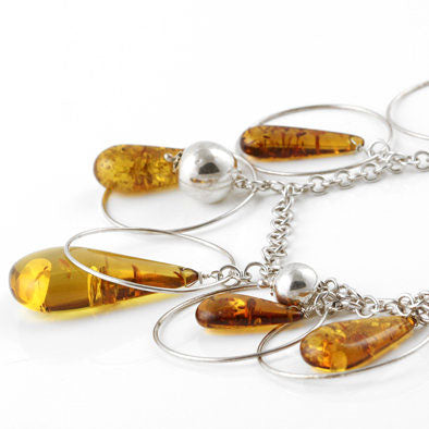 Amber & Silver Designer Necklace and Earrings Set